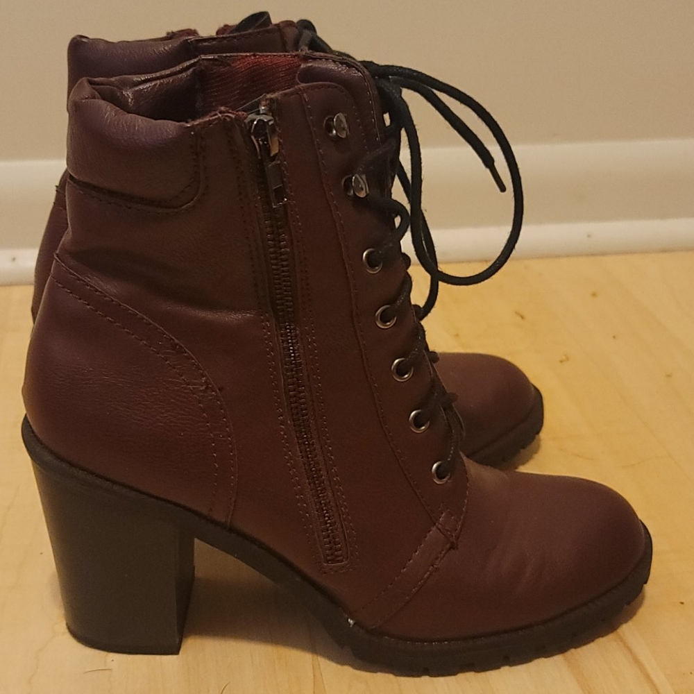 Burgundy lace up booties
